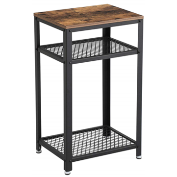 KingSo Industrial Side Table, End Telephone Table with 2-Tier Mesh Shelves for Office Hallway or Living Room, Wood Look Accent Furniture with Metal Frame, Tall and Narrow, Easy Assembly, Rustic Brown