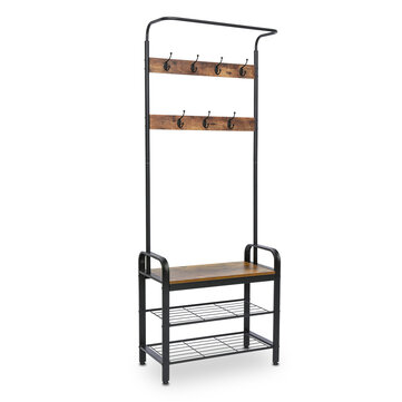 KingSo Industrial Coat Rack, Hall Tree Entryway Coat Shoe Rack 3-Tier Shoe Bench 7 Hooks