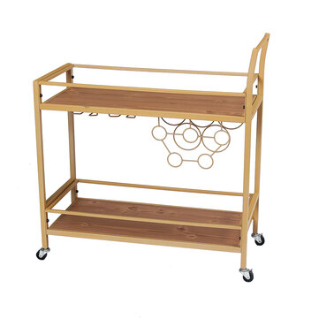 KingSo Bar Cart , Kitchen Serving Cart, Holder Mobile Large Kitchen Cart with Lockable Wheels Storage Shelves Liquor Wine Cart, Steel Frame, Gold