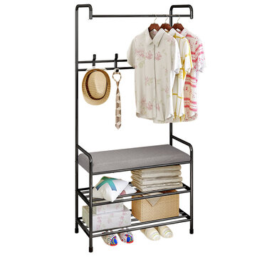 K26 Coat Rack, 4 Hooks 2 Tier Shoe Bench hanger