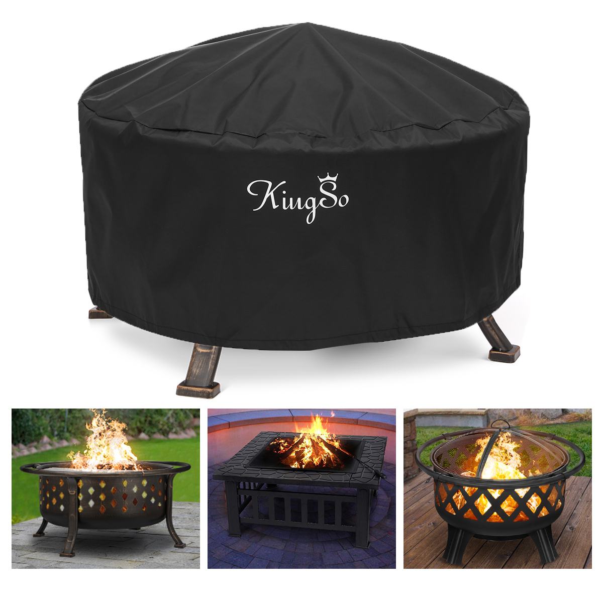 Kingso Outdoor Fire Pit Cover Round 36 Waterproof 600d Heavy Duty Patio Fire B 1972