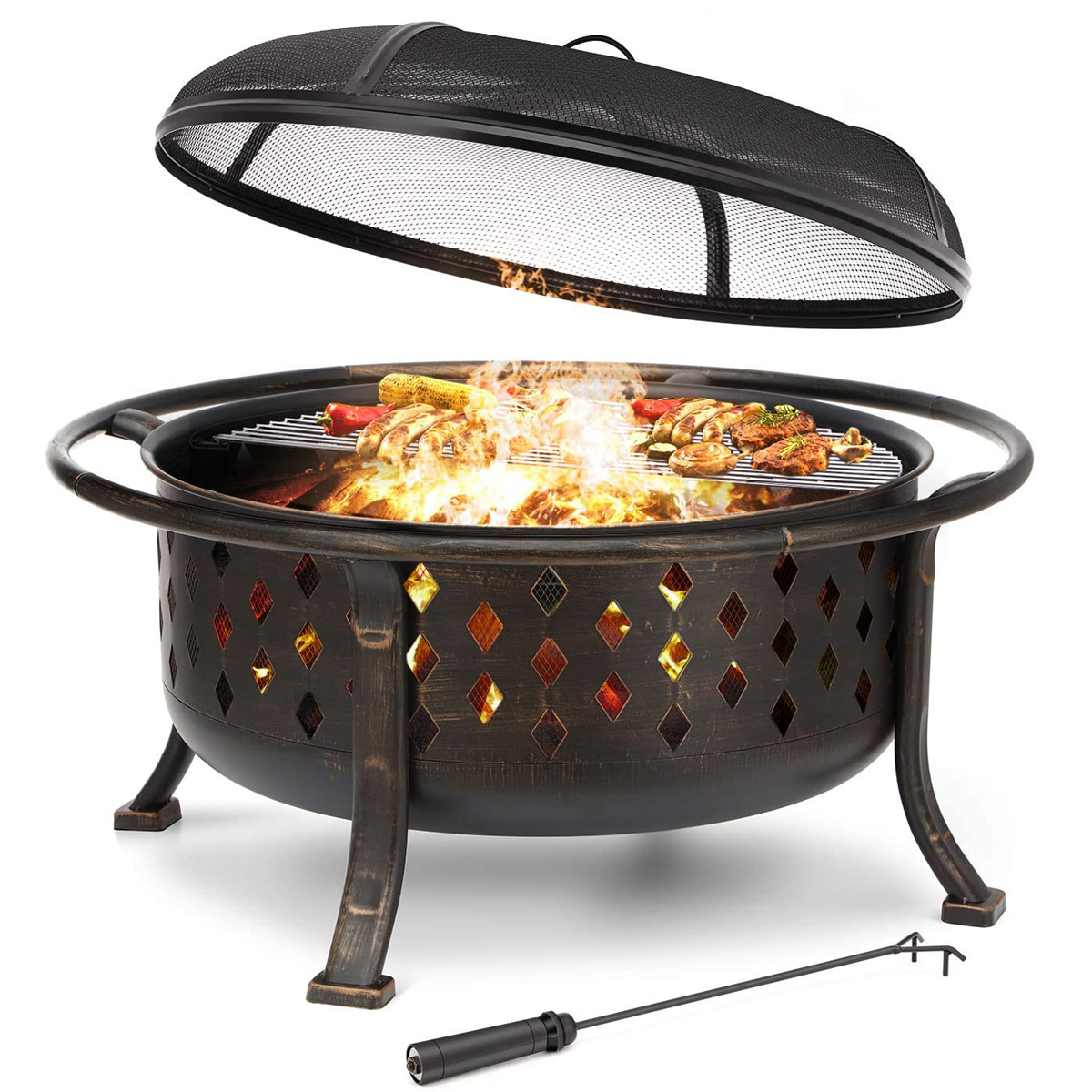 Kingso 36 Fire Pit Outdoor Large Steel, Wood Burning Fire Pit Bowl