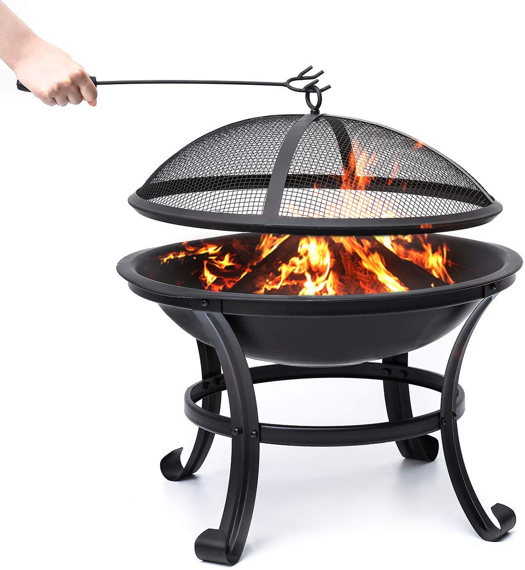 KingSo Fire Pit, 22" Fire Pits Outdoor Wood Burning Steel BBQ Grill Firepit Bow
