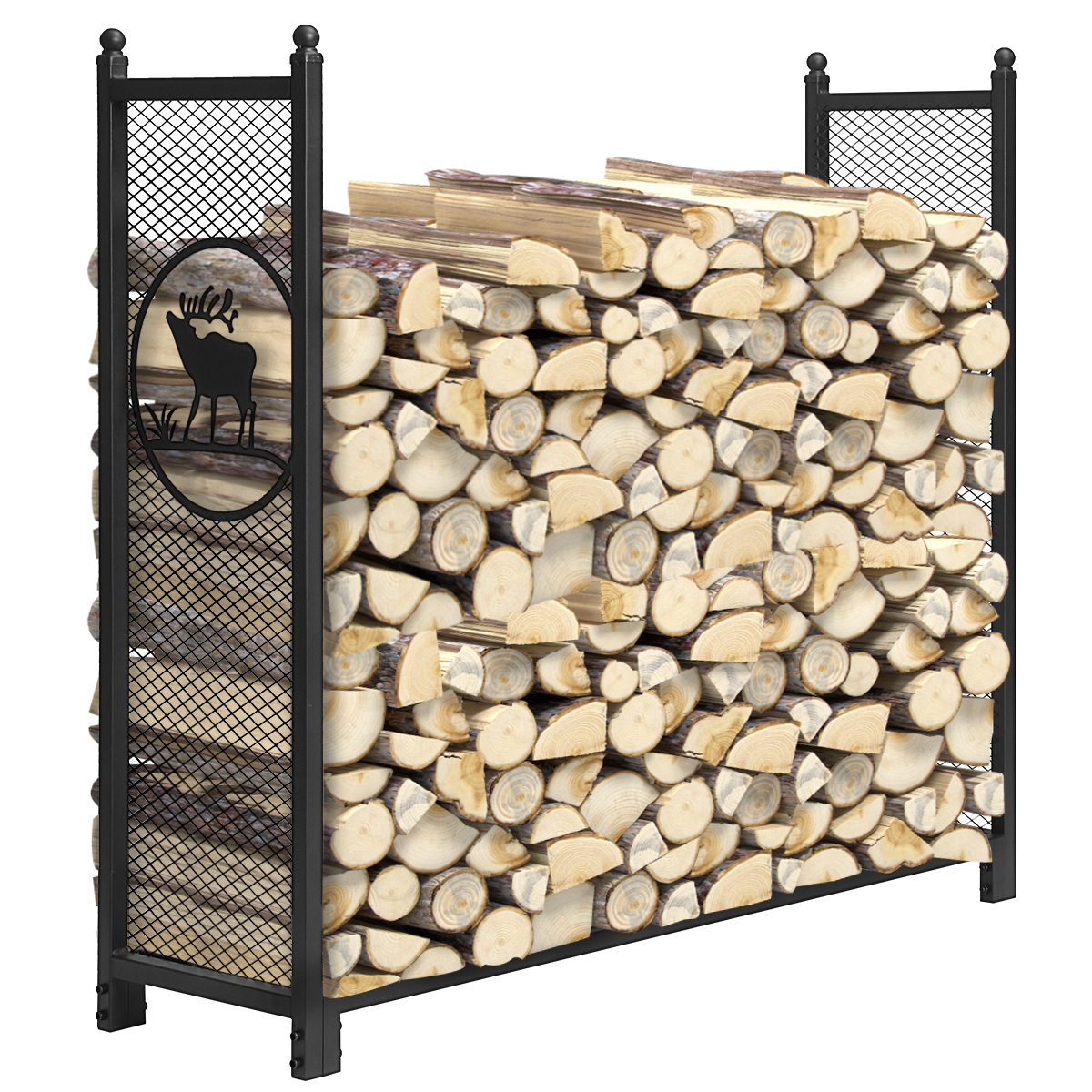 KINGSO 8ft Firewood Rack Outdoor Heavy Duty Fire Wood Rack Firewood Holder Storage Rack Easy Assemble Steel Tubular Log Rack for Patio Deck Storage Stand for Fireplace Accessories 