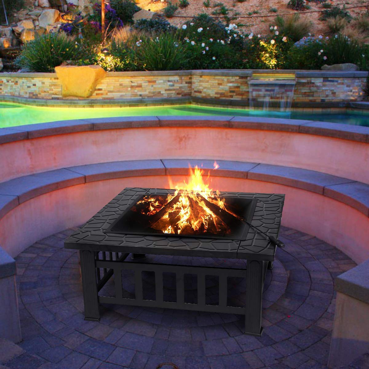KingSo 32'' Outdoor Fire Pit Metal Square Firepit Patio Stove Wood ...
