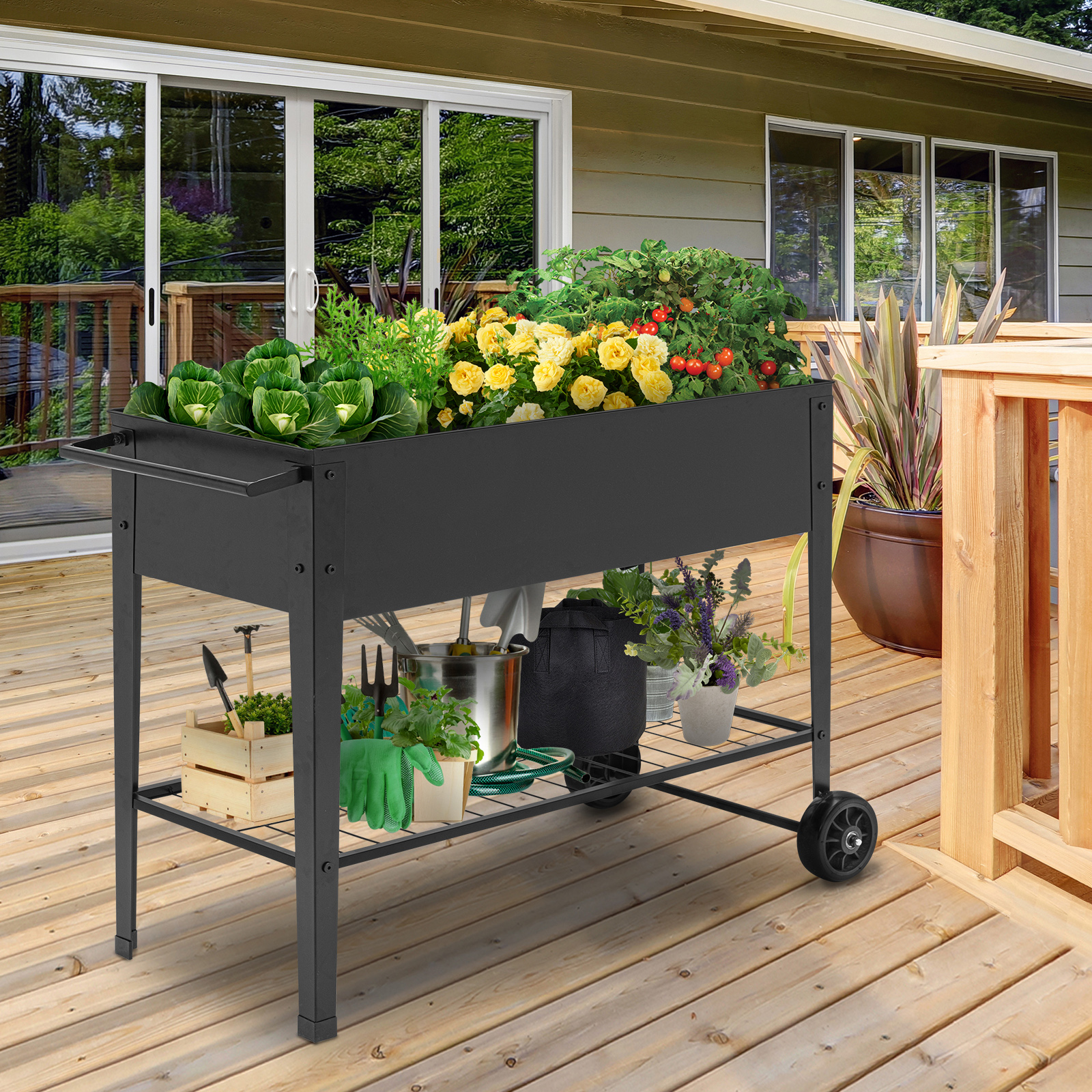 Metal Raised Planter Box with Legs on Wheels