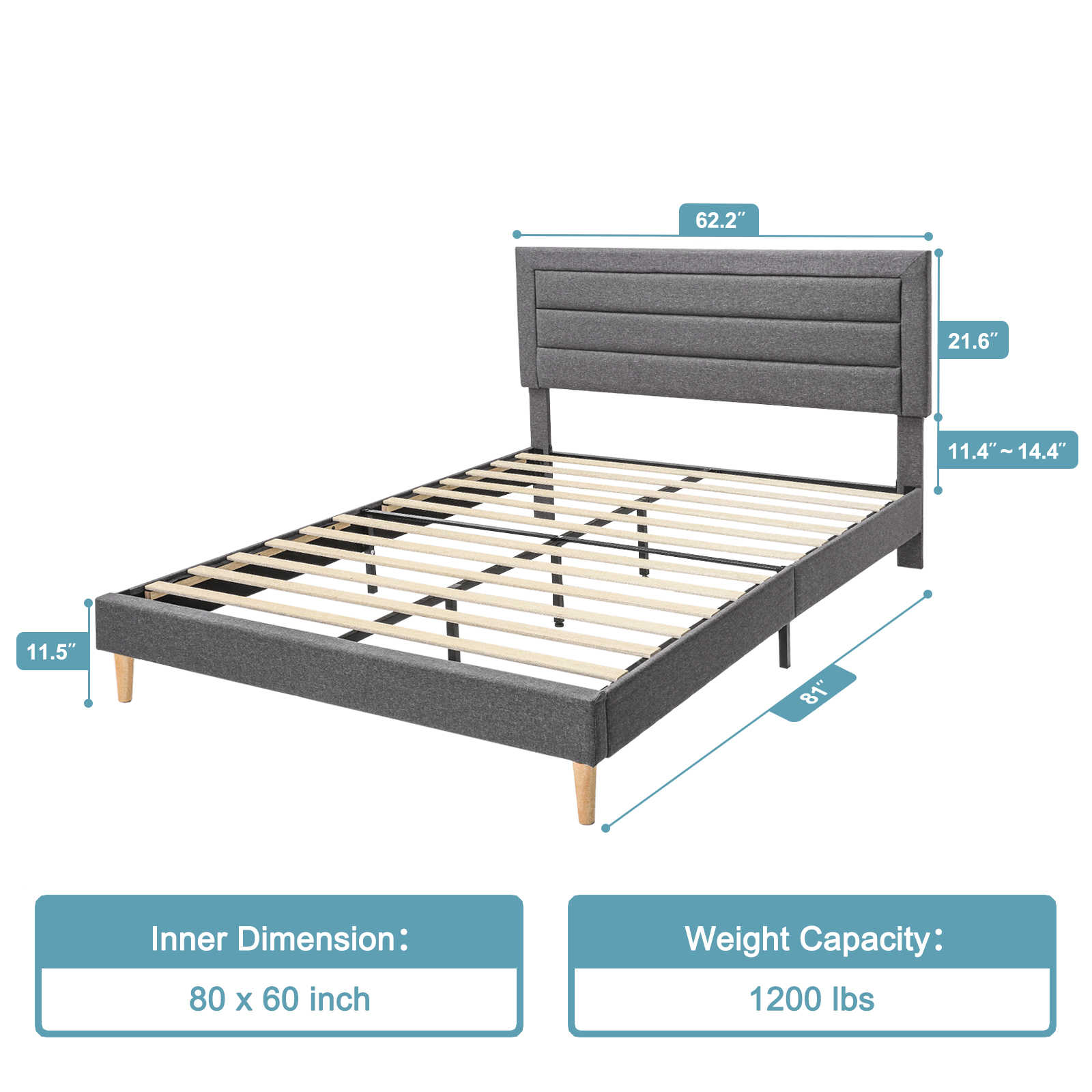 KINGSO Full/Queen Size Bed Frame, Modern Upholstered Platform Bed Frame
