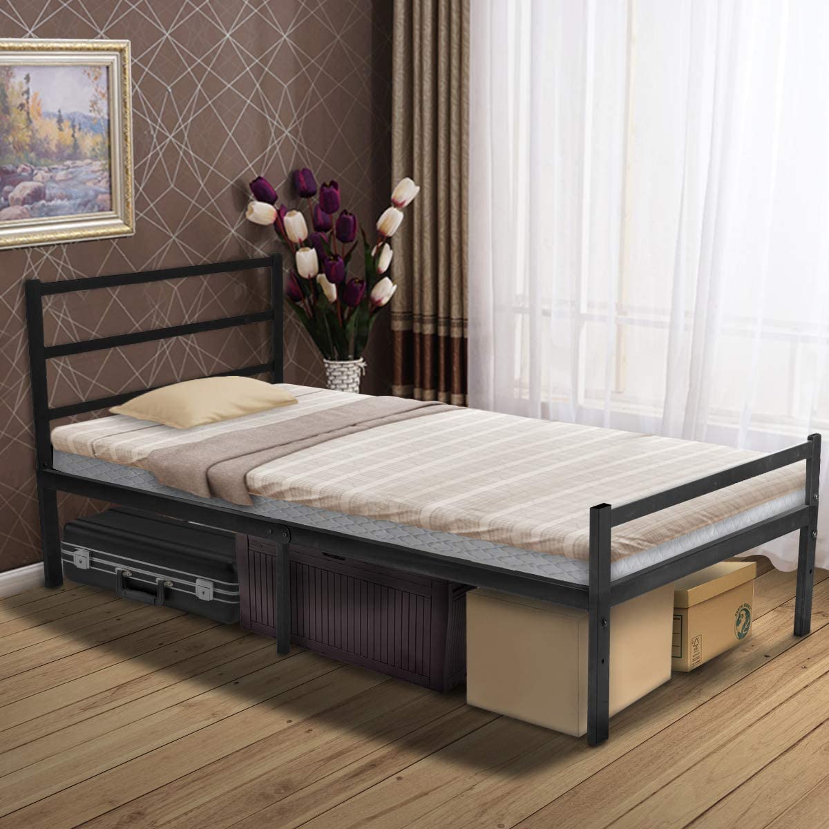 KingSo Twin Bed Frames With Headboard, 14 Inch Metal Platform Bed Frame ...