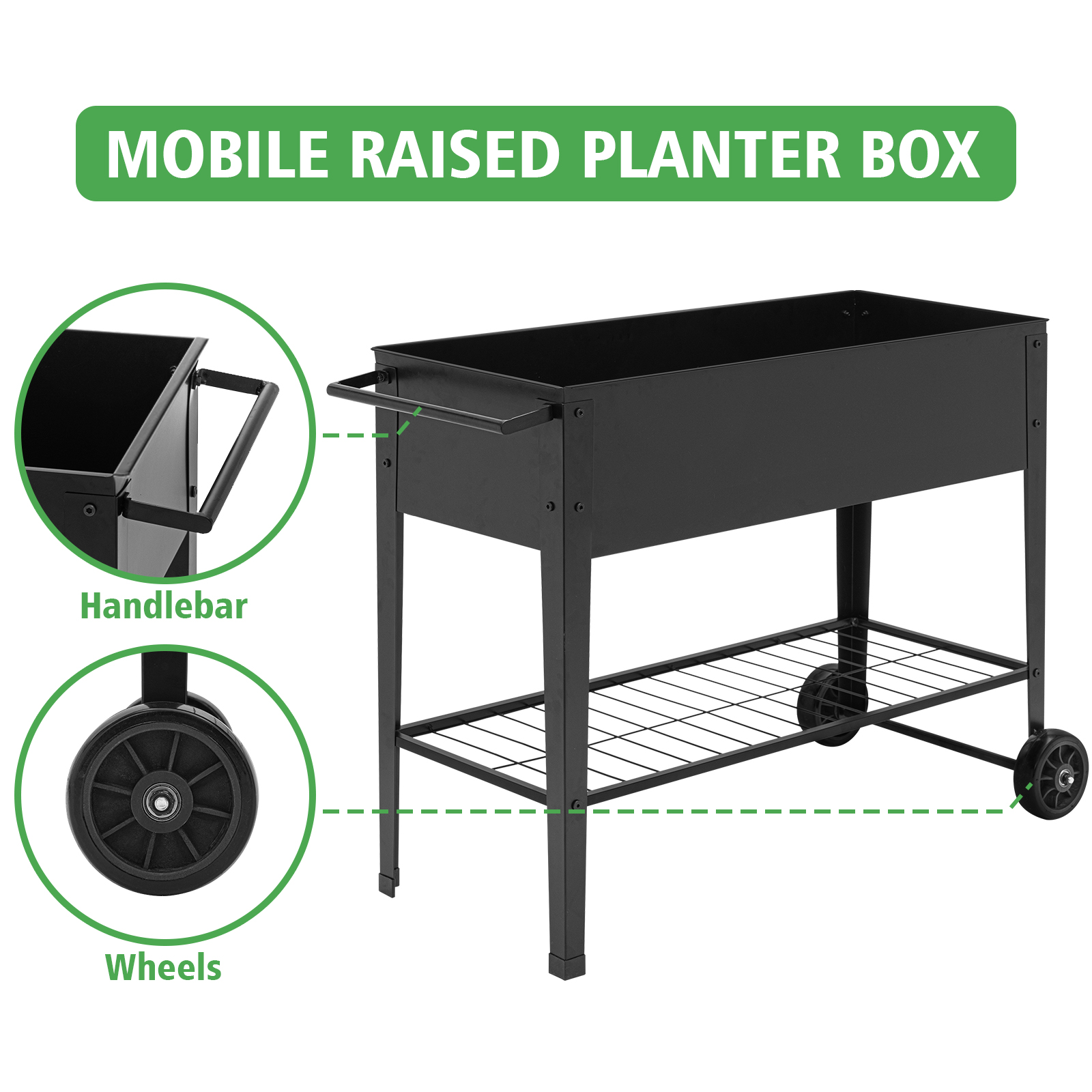 Metal Raised Planter Box with Legs on Wheels