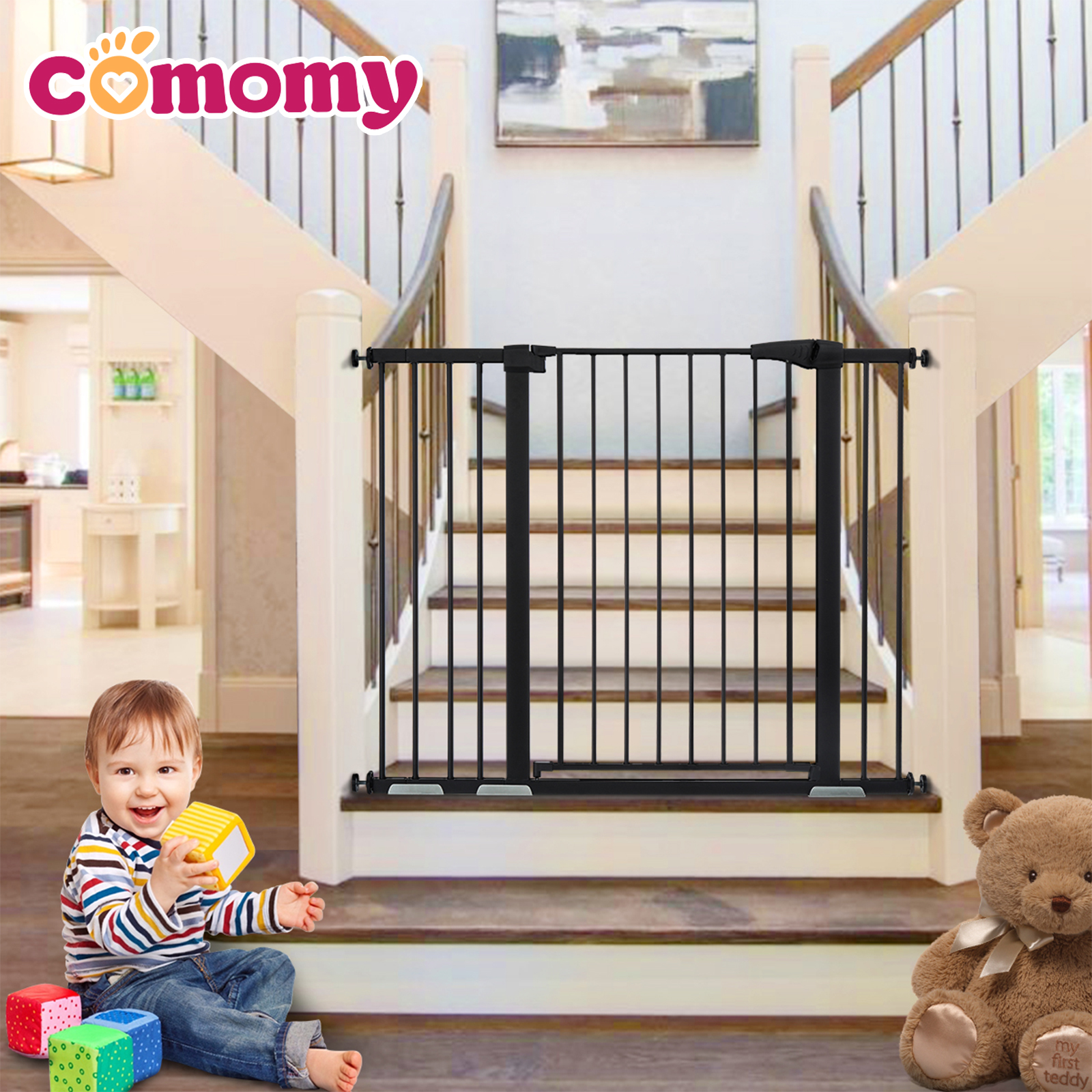 KingSo Comomy 48.8" Auto Close Safety Baby Gate 36” Extra Tall Dog Gate Walk Th