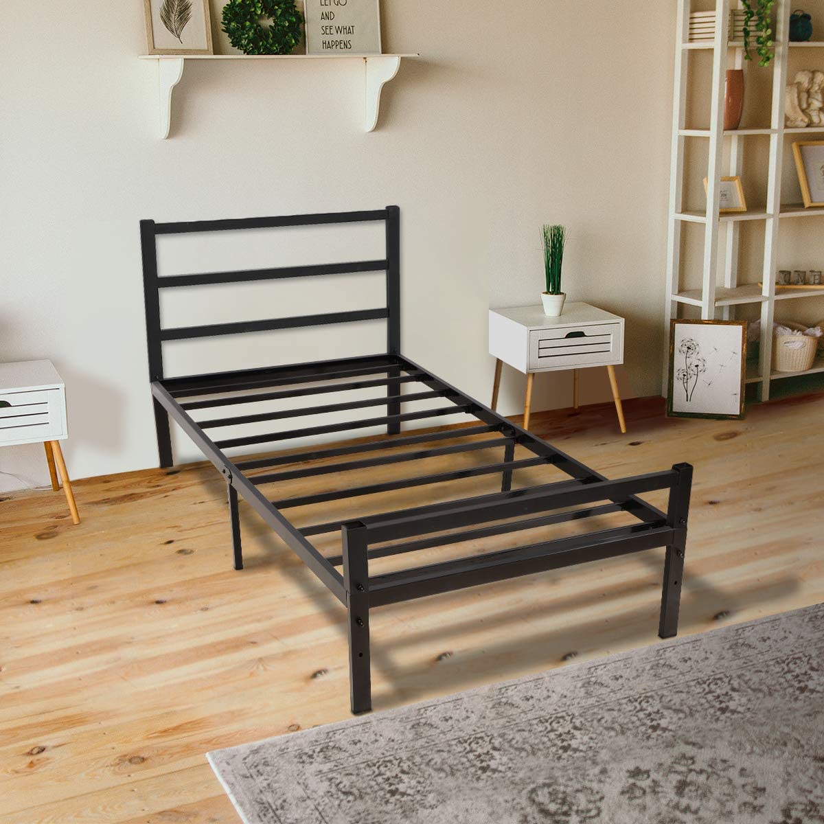 Kingso Twin Bed Frames With Headboard, Steel Twin Bed Frame