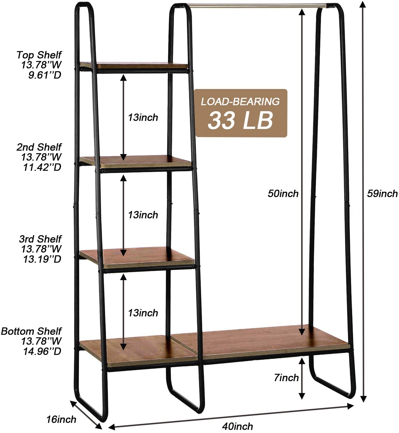 KingSo Metal Garment Rack with Multi Wood Shelves, Multi-Functional ...