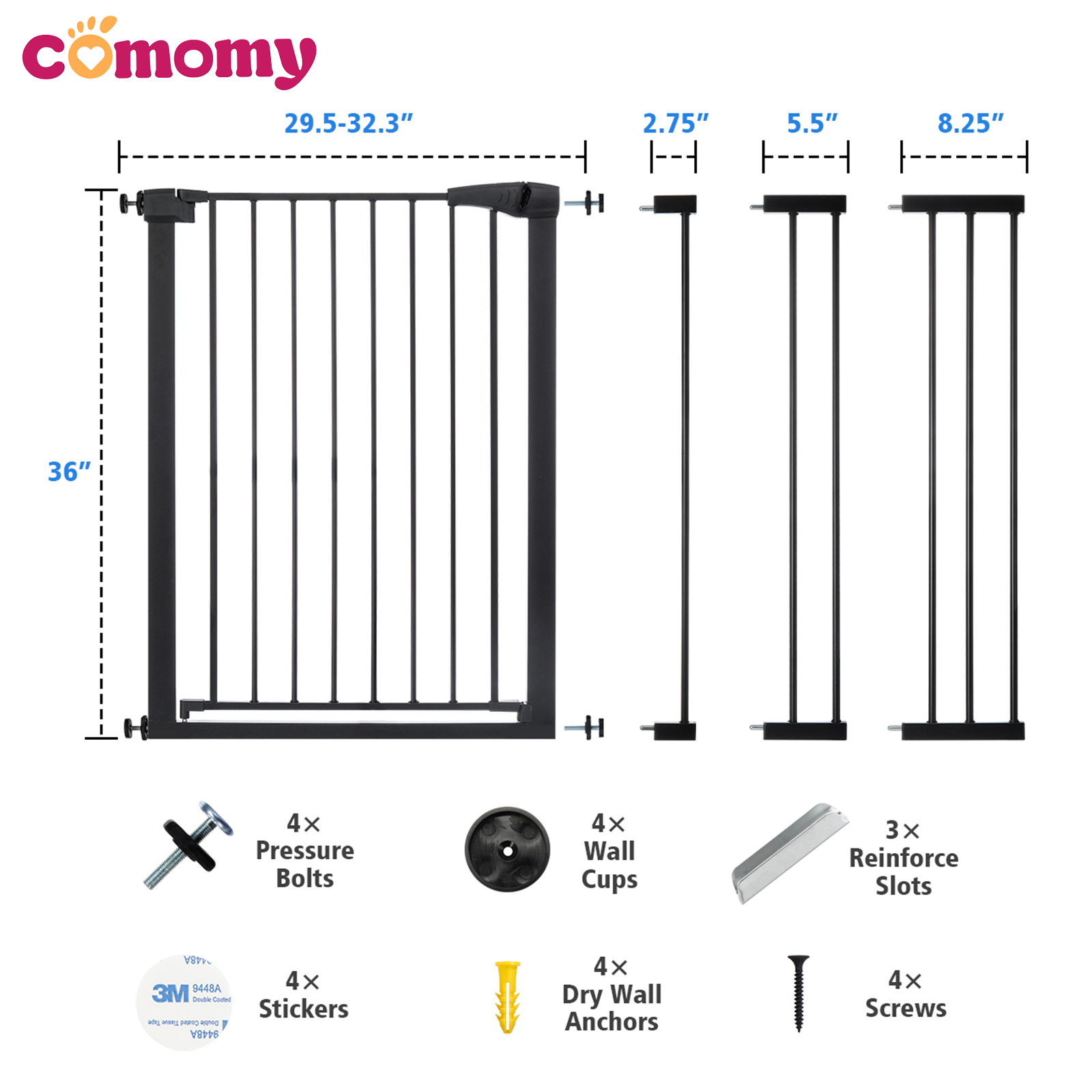 Comomy 48.8" Auto Close Safety Baby Gate 36” Extra Tall Dog Gate Walk