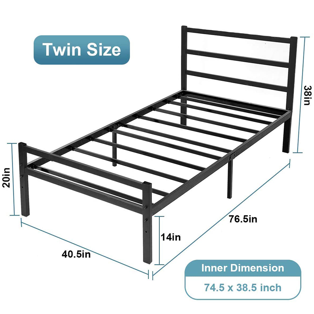 Kingso Twin Bed Frames With Headboard 14 Inch Metal Platform Bed Frame With Sto 