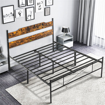 KingSo Queen Bed Frame with Wooden Headboard, 14 Inch Platform Bed Frame No Box Spring Needed, Metal Queen Size Bed Frame with Storage, Heavy Duty Steel Slat and Anti-Slip Support, Easy Assembly