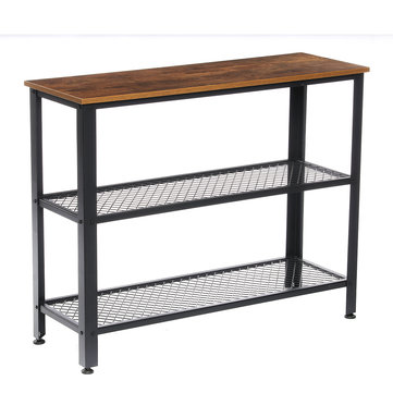 KingSo Industrial Console Table, Hallway Table with 2 Mesh Shelves, Sofa Table for Living Room Bedroom Entryway Study Balcony Hallway Workshop, Easy Assembly
